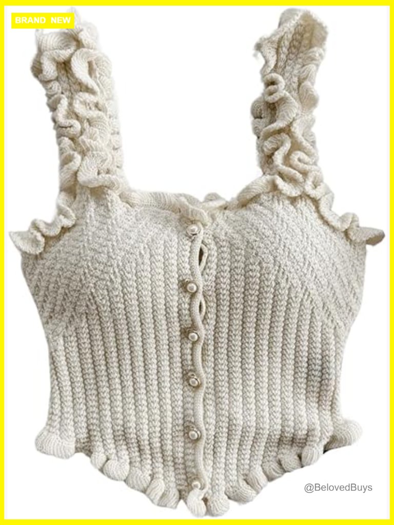 Pearl Knit Crop Top Sleeveless Sweater Vest Asymmetrical Button Down